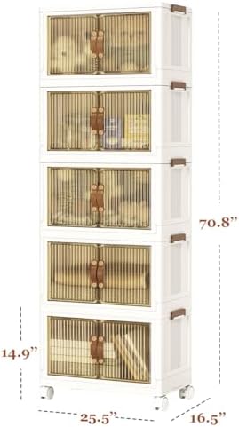 5 Tier Plastic Stackable Storage Bins and Boxes Organizer, Foldable Container...