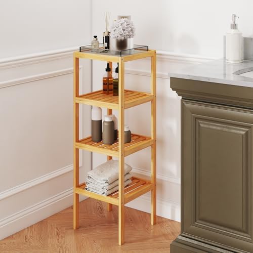 kinbor Bamboo Bathroom Storage Shelf Freestanding, 4 Tier Shelving