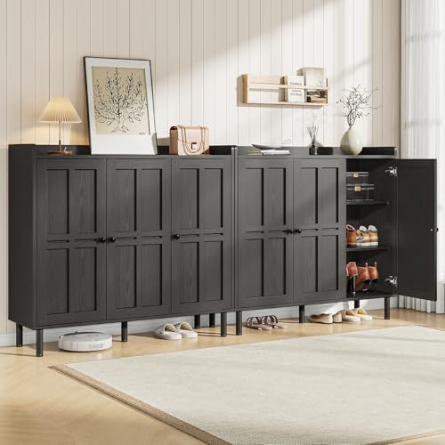 ONBRILL Shoe Cabinet with 3 Doors & Adjustable Shelves for Entryway(Black)