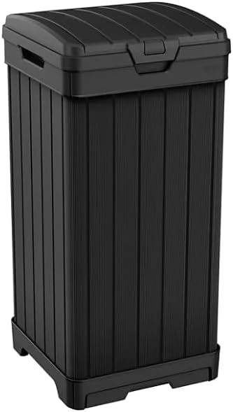 Outdoor Trash Can with Hinged Lid, 33 Gallon Capacity, Built-in Handles by Unknown