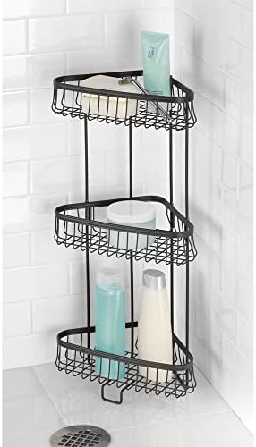 mDesign Metal Bathroom Shelf Unit - Freestanding Vertical Storage for Organizing and Storing Hand Towels, Body Lotion, Facial Tissues, Bath Salts - 3 Shelves, Hyde Collection - Matte Black
