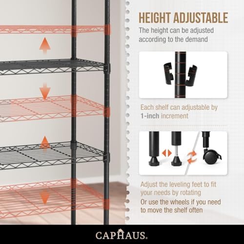 CAPHAUS NSF Silver Adjustable Shelves Metal Wire Shelving Unit w/Liners, Kitc...