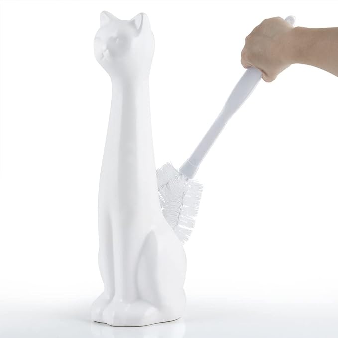 Allure Home Creation White Cat 2-Piece Toilet Brush Holder and Brush Set by AllureHomeCreation