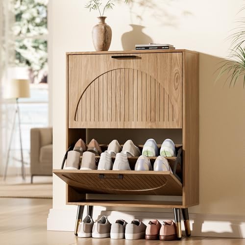 Farmhouse Shoe Cabinet Storage for Entryway, Slim Hidden Shoe Rack Cabinet