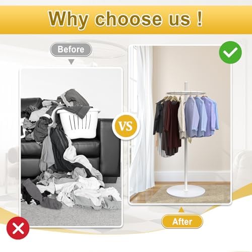 21.6in Rotatable Clothes Rack Round Heavy Duty Rack For Boutiques(White)