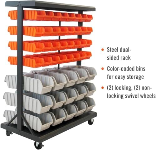 TRINITY Rolling Storage Bin Rack & Parts Organizer, 7-Tier Dual-Sided Bin...