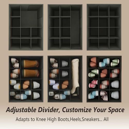 Adjustable Dividers Storage Ottoman Shoe Organizer Box for Closet,2 Pack