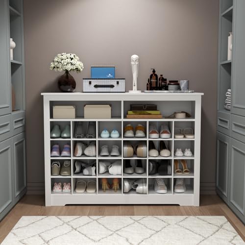 5-Tier storage Cabinet for Entryway, Modern White Shoe Rack with 26 Cubbies