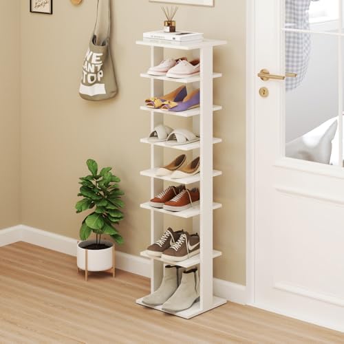 Tangkula 8-Tier Vertical Shoe Rack, Space-Saving Corner Shoe Organizer for 7 ...