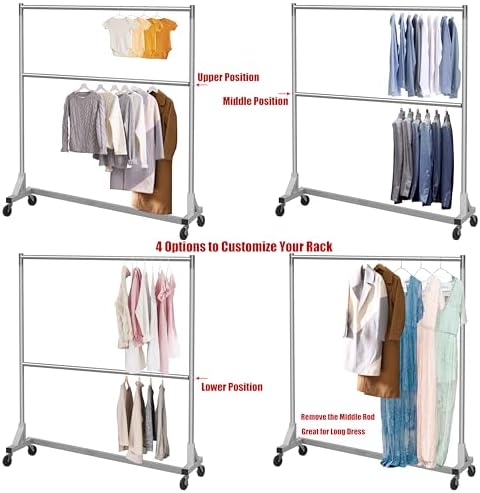Simple Houseware Commercial Grade Z-Base Double Rod Garment Rack, Silver