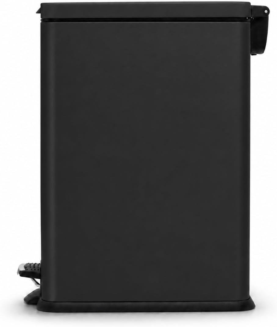 Home Zone Living 4 Gallon Slim Kitchen Trash Can with Soft Close Lid and Step Pedal, Matte Black Stainless Steel Wastebasket with Removable Bucket