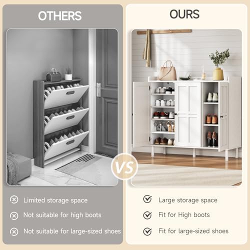 ONBRILL Shoe Cabinet with 3 Doors & Adjustable Shelves for Entryway(White)