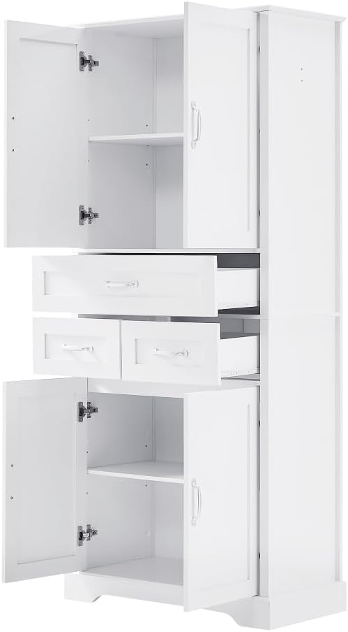 Wood Tall Storage Cabinet with Storage, 4 Doors & 3 Drawers, Bathroom Sto...