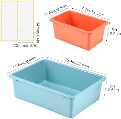 Zonon 12 Pcs Plastic Cubby Bins Office Storage Container Storage Bins Plastic Organization with 1 Pack Self Adhesive Label for Library Office Home Nursery(Pastel)
