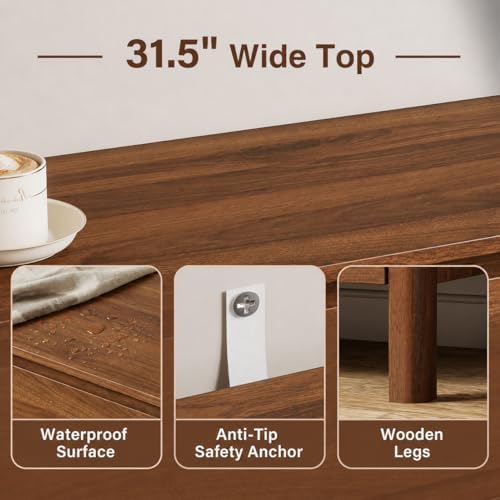 Furniway 31.5" Mid-Century Modern Dresser for Bedroom, 3 Drawer Small Ch...