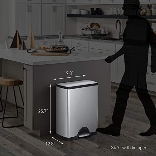 simplehuman Rectangular Dual Compartment Recycling Kitchen Step Trash Can - Image 2