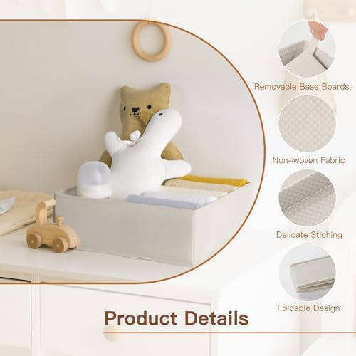 Drawer Organizer Clothes, 10 Pack Dresser Organizer for Baby Clothes, Underwear, Sock- Foldable Closet Organization and Storage Dividers Bins for Nursery, Bedroom (Oatmeal)