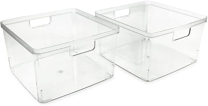 Isaac Jacobs 2-Pack Square Clear Storage Bins w/Cutout Handles, Plastic - Image 2