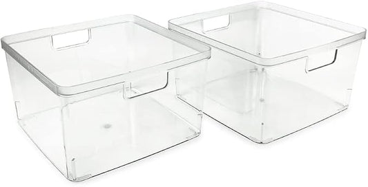 Isaac Jacobs 2-Pack Square Clear Storage Bins w/Cutout Handles, Plastic - Image 2