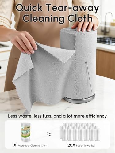Microfiber Cleaning Cloths Roll 75 Pack 12x12 Inch Lint Free | Tear away design, lint free, washable, scratch free, ultra absorbent, for dish rags and household cleaning, Grey color