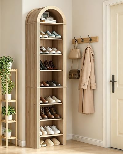 CHOEZON 71" Tall Arched Shoe Cabinet, 8-Tier Shoe Storage Cabinet, Shoe Rack with 3 Adjustable Shelves, Freestanding Shoe Organizer for Entryway, Foyer, Hallway, and Living Room, Natural MSC04NL