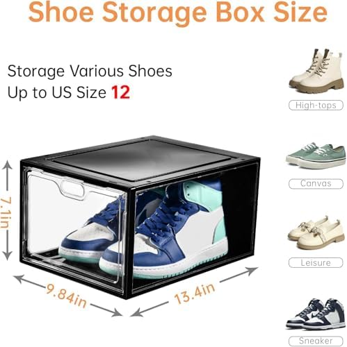 INSTY 12 Pack Large Shoe Storage Box, Clear Shoe Storage Organizer with Magne...