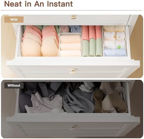 Drawer Organizer Clothes, 10 Pack Dresser Organizer for Baby Clothes, Underwear, Sock- Foldable Closet Organization and Storage Dividers Bins for Nursery, Bedroom (Oatmeal)