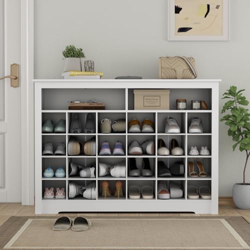 5-Tier storage Cabinet for Entryway, Modern White Shoe Rack with 26 Cubbies