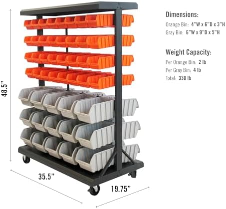 TRINITY Rolling Storage Bin Rack & Parts Organizer, 7-Tier Dual-Sided Bin...