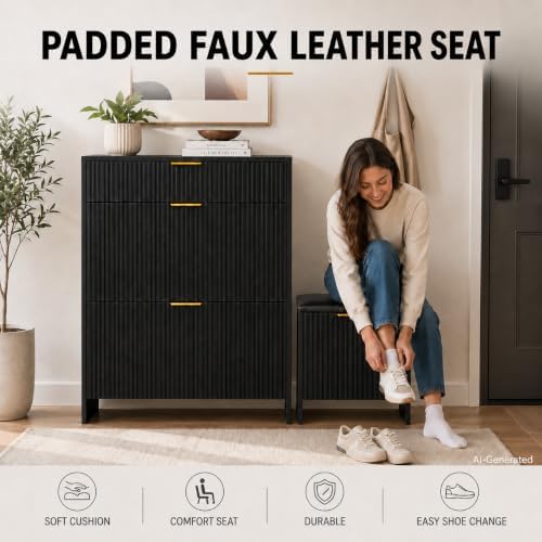 Narrow Wooden Shoe Cabinet for Entryway, Slim Entryway shoe storage cabinet
