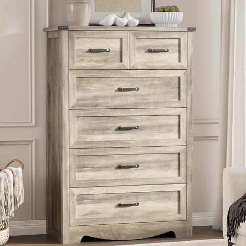 Dresser for Bedroom with 6 Drawers, 49" Tall Wood Chest of Drawers with ...