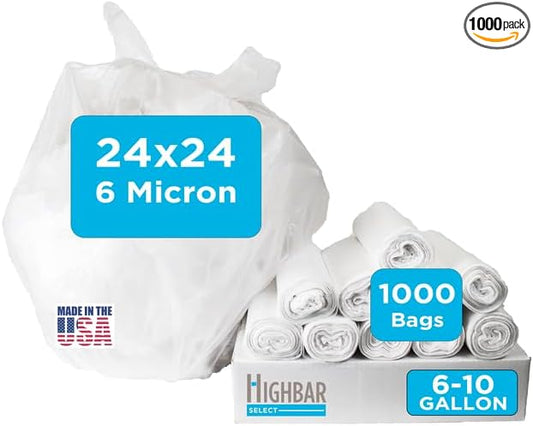 24" x 24" Clear Trash Bags, 6-10 Gallon Trash Bag, 6 Micron, Value Pack by HighBarTrashLiners