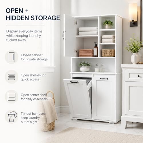 Bathroom Storage Cabinet with 2 Tilt-Out Bins, Freestanding