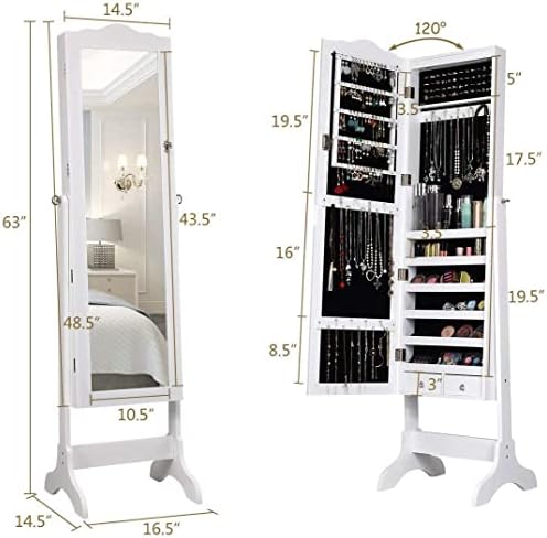 Giantex Jewelry Armoire Organizer with Full Length Mirror, 14 LEDs Floor Stan...