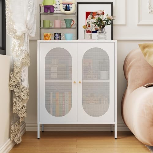 2 Door Accent Cabinet,Metal Storage Cabinet with Adjustable Shelf,Buffet Side...