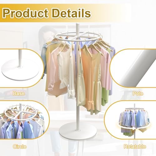 21.6in Rotatable Clothes Rack Round Heavy Duty Rack For Boutiques(White)