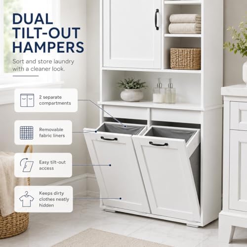 Bathroom Storage Cabinet with 2 Tilt-Out Bins, Freestanding