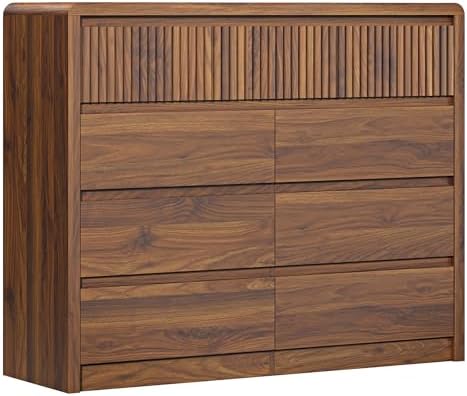 LYNSOM Walnut Fluted 9 Drawer Dresser for Bedroom, Curved Edge, 50" Wide