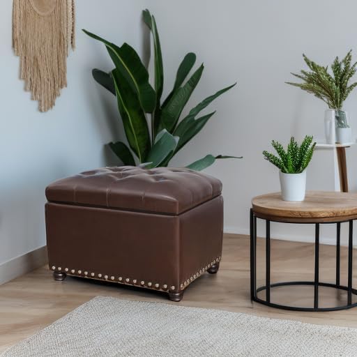 Joveco Faux Leather Storage Ottoman Bench Rectangle 24 Inch Foot Rest Ottomans - Image 5