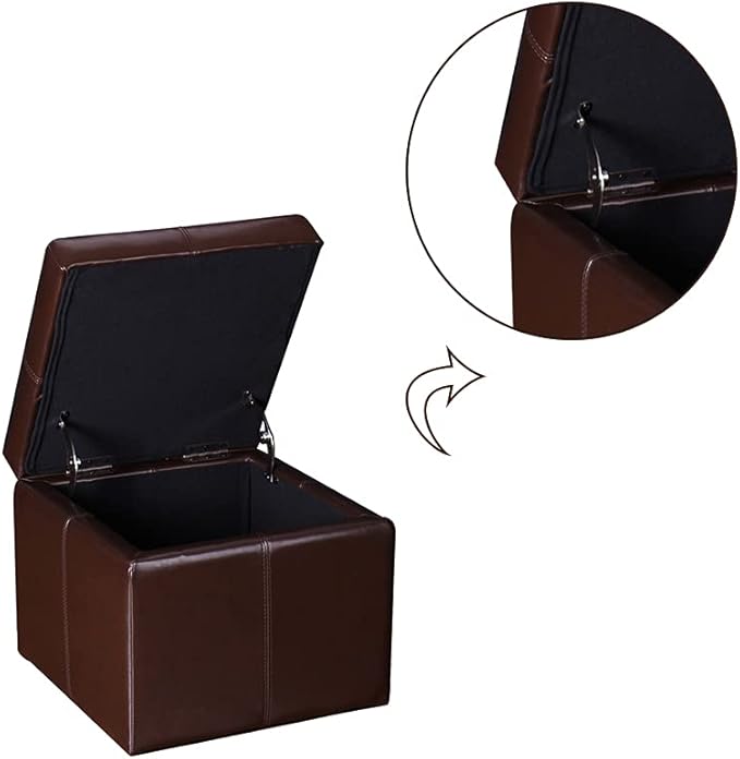 Adeco 17.7" Leather Cube Storage Brown Ottomans - Image 5