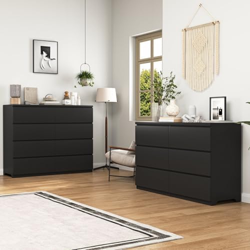 Black 6 Drawer Dresser for Bedroom,Modern Deep Drawer Dresser,Wide Long Stora...