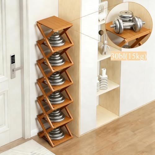 Bamboo Shoe Rack - No Assembly Required, Tall Narrow Foldable Shoe Organizer,...