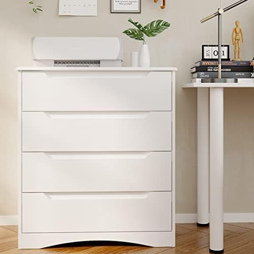 Gizoon 4 Drawer Dresser for Bedroom, Sturdy White Chest of Drawers, White