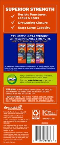 Hefty Strong 30 Gallon Trash_Bags, Large Trash-Bags 30 Gallon Size, Durable Drawstring Enclosure, Resists Punctures, Leaks, and Tears, Black, Unscented, 56 Bags (Pack of 3)