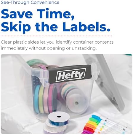 Hefty 6.5 Qt Flat-Lid Storage Bin with Lid, Stackable Plastic Storage Contain...