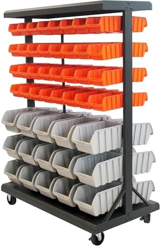 TRINITY Rolling Storage Bin Rack & Parts Organizer, 7-Tier Dual-Sided Bin...