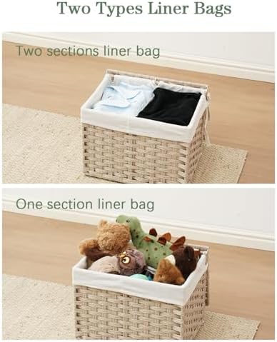 SETVSON Storage Basket with Lid, 2-Lid PE Rattan Storage Bin, Light Khaki