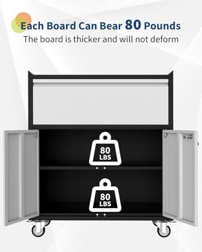 Metal Storage Cabinet with Wheels, Heavy Duty Rolling Tool Cabinet with Adjus...