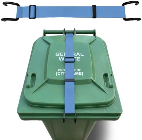 ANKS Bear&Raccoon Proof Trash Can Lock - Heavy Duty Metal Hook | Adjustable 22.64-37.1" strap fits 28-96 gal bins, windproof, rustproof, tool-free, Blue