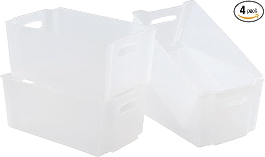 4-Pack Open Storage Organizing Bins, Matte Transparent Plastic Organizer Bins by Nihenok